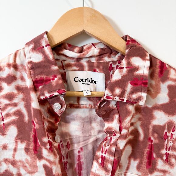 CORRIDOR Lyocell Tie-Dye Long Sleeve Shirt Coral Red L EUC - Picture 3 of 4